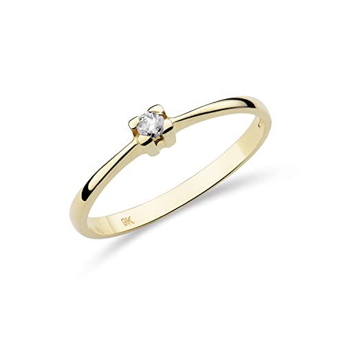 MIORE anillo de compromiso solitario 4 garras con diamante 0,05 quilates en oro amarillo de 9 quilates 375